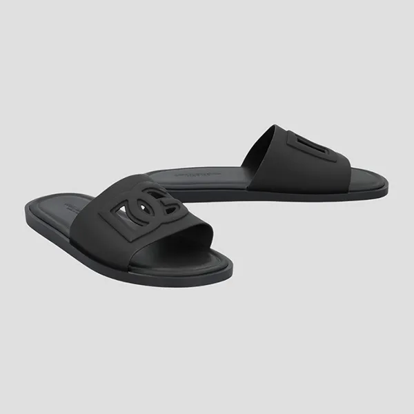Dép Nam Dolce & Gabbana D&G Rubber With Logo Slide CS2215 AN994 80999 Màu Đen Size 40
