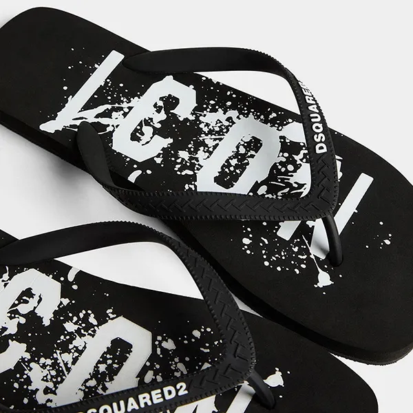 Dép Nam Dsquared2 Black With ICON Splash Logo FFM0001172055732124 Màu Đen Size 40
