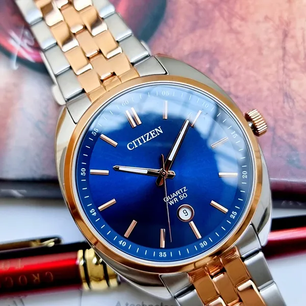 Đồng Hồ Nam Citizen Quartz BI5096-53L Màu Xanh/ Vàng Hồng
