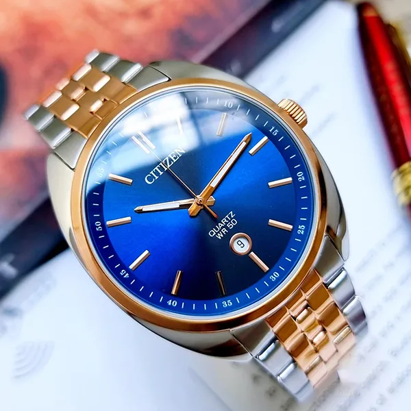 Đồng Hồ Nam Citizen Quartz BI5096-53L Màu Xanh/ Vàng Hồng