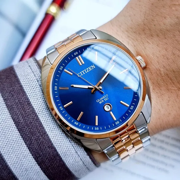 Đồng Hồ Nam Citizen Quartz BI5096-53L Màu Xanh/ Vàng Hồng