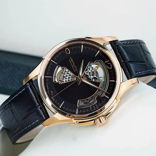 Đồng Hồ Nam Hamilton Jazzmaster Open Heart Arabic H32575735 40mm Màu Đen/ Vàng Hồng