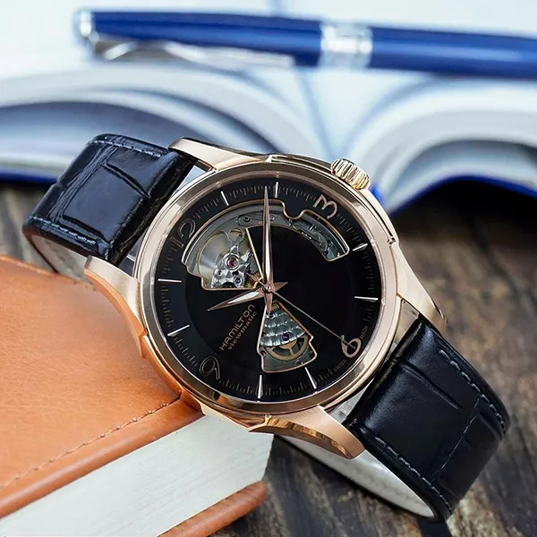 Đồng Hồ Nam Hamilton Jazzmaster Open Heart Arabic H32575735 40mm Màu Đen/ Vàng Hồng