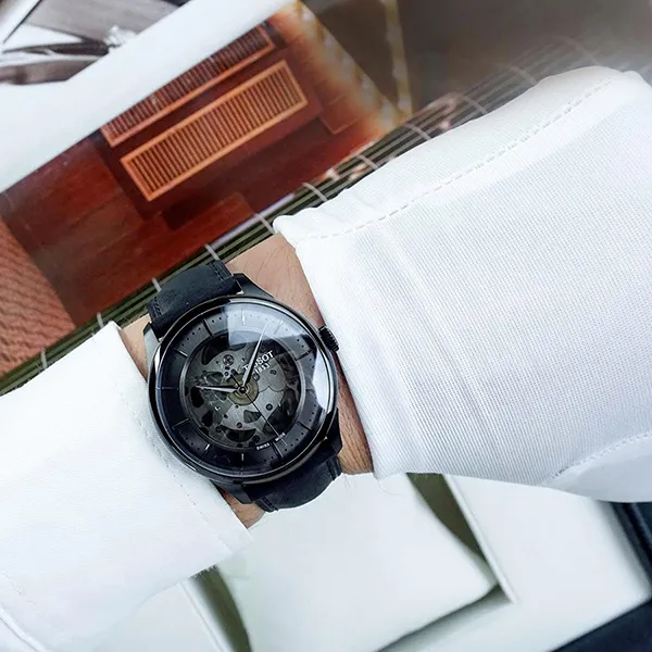Đồng Hồ Nam Tissot Chemin Des Tourelles Squelette T139.836.36.441.00 Màu Đen Xám