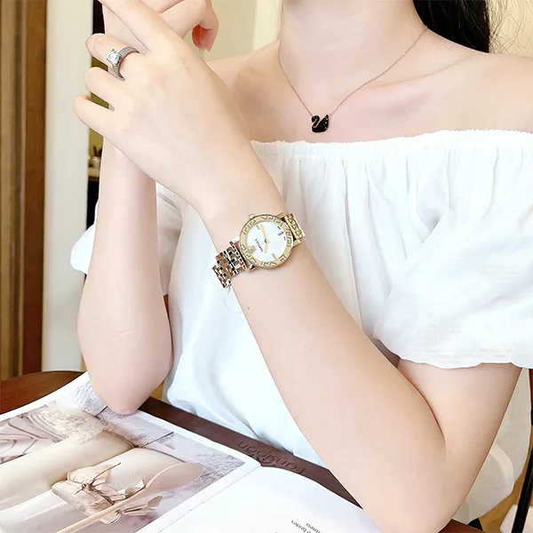 Đồng Hồ Nữ Versace Greca Glass Leather Watch VEU300821 Màu Vàng Gold