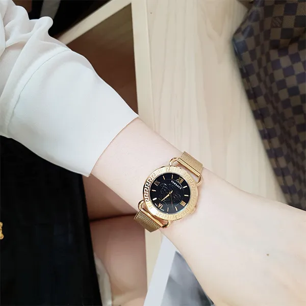 Đồng Hồ Nữ Versace Medusa Black Dial Watch VEPU00820 Màu Vàng