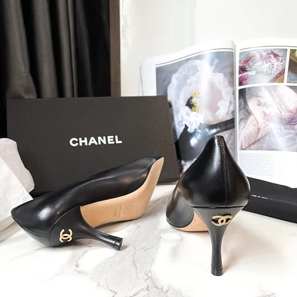 Giày Cao Gót Nữ Chanel Coco Mark Leather X Satin Heel Pumps Black Màu Đen Size 36.5 - Giày - Vua Hàng Hiệu
