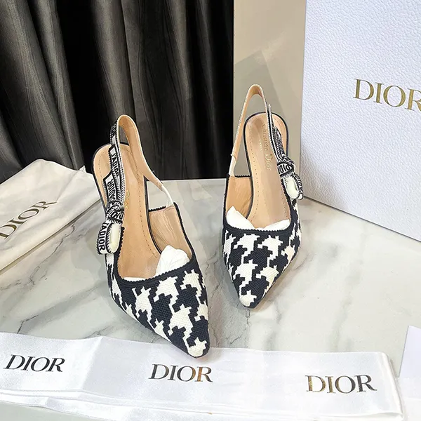 Giày Cao Gót Nữ Dior Women J’Adior Slingback Pump Black And White Cotton Embroidery Màu Đen Trắng Size 37.5 - Giày - Vua Hàng Hiệu
