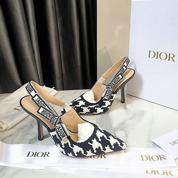 Giày Cao Gót Nữ Dior Women J’Adior Slingback Pump Black And White Cotton Embroidery Màu Đen Trắng Size 37.5 - Giày - Vua Hàng Hiệu