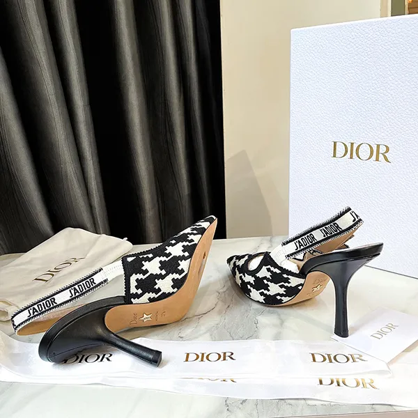 Giày Cao Gót Nữ Dior Women J’Adior Slingback Pump Black And White Cotton Embroidery Màu Đen Trắng Size 37.5 - Giày - Vua Hàng Hiệu