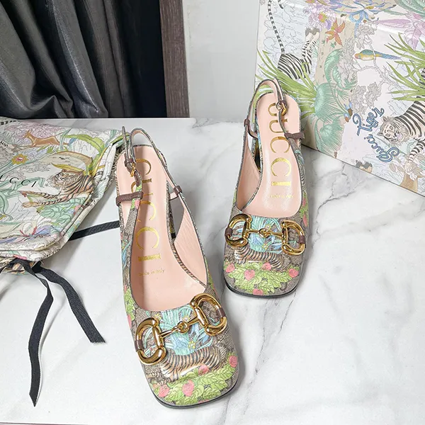 Giày Cao Gót Nữ Gucci Tiger Mid-Heel Slingback ‎687580-UUA10-8471 Màu Be Họa Tiết Size 35 - Giày - Vua Hàng Hiệu