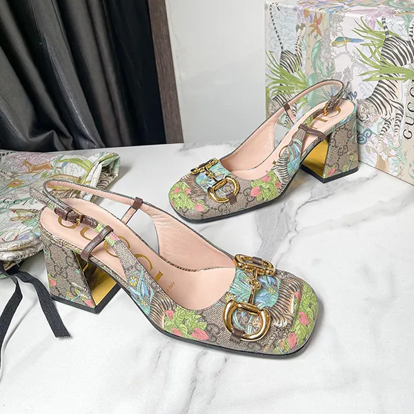 Giày Cao Gót Nữ Gucci Tiger Mid-Heel Slingback ‎687580-UUA10-8471 Màu Be Họa Tiết Size 35 - Giày - Vua Hàng Hiệu