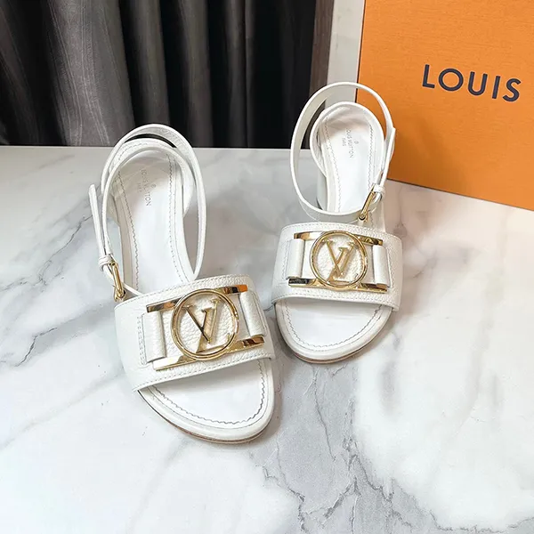 Dép Cao Gót Nữ Louis Vuitton LV White Leather Ankle Strap Sandals Màu Trắng Size 36.5