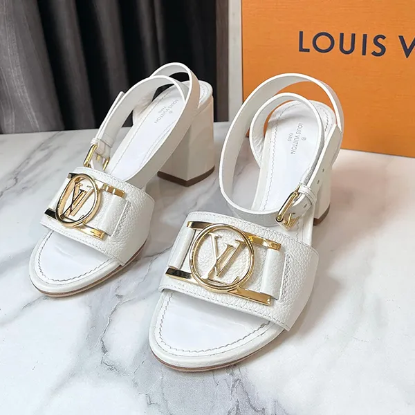 Dép Cao Gót Nữ Louis Vuitton LV White Leather Ankle Strap Sandals Màu Trắng Size 36.5