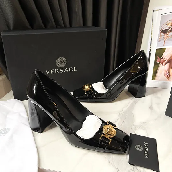 Giày Cao Gót Nữ Versace Patent Leather Heels Màu Đen Size 38 - Giày - Vua Hàng Hiệu