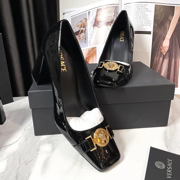 Giày Cao Gót Nữ Versace Patent Leather Heels Màu Đen Size 38 - Giày - Vua Hàng Hiệu