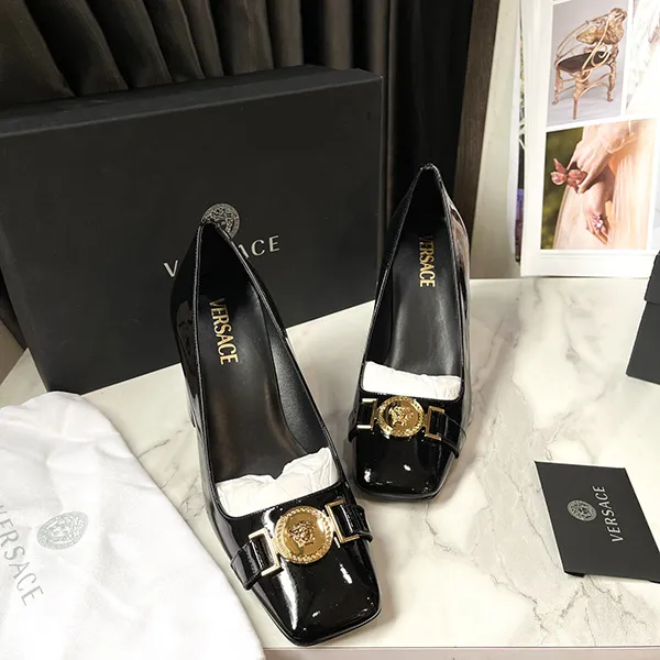 Giày Cao Gót Nữ Versace Patent Leather Heels Màu Đen Size 38 - Giày - Vua Hàng Hiệu