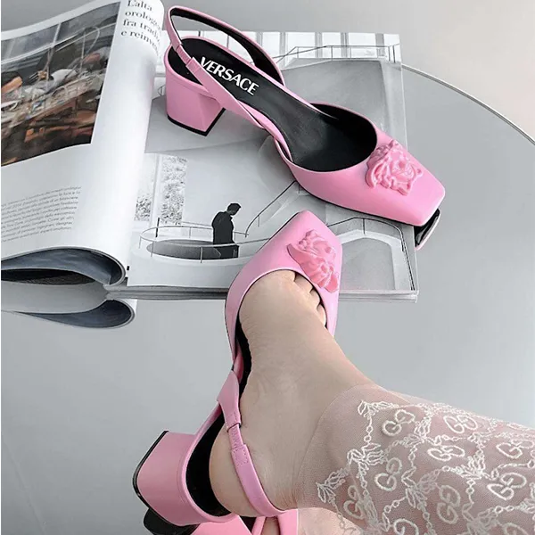 Giày Cao Gót Versace La Medusa Leather Sling-back Pumps 1003138 DVT2P 1P650 Màu Hồng Size 36