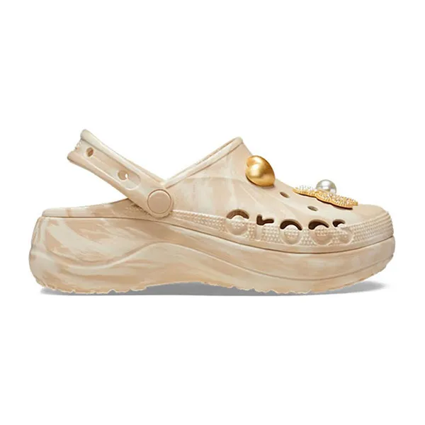 Giày Sục Nữ Crocs Women's Baya Platform Marbled Charm Clog Màu Nâu Be Size 36