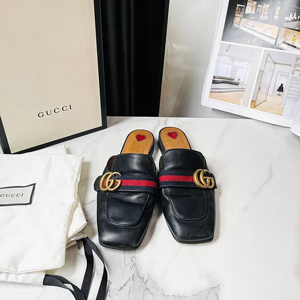 Giày Sục Nữ Gucci Slipper 03 Leather Double Màu Đen Size 37