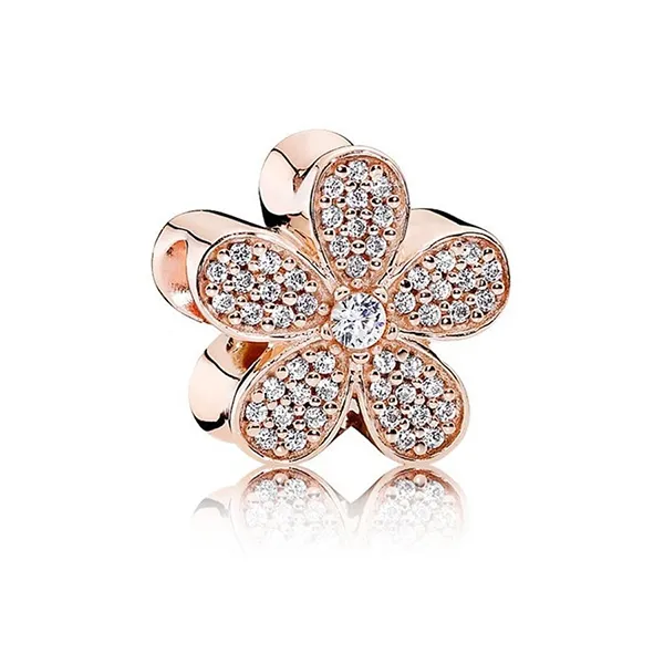 Hạt Vòng Charm Pandora Daisy Flower Pavé Charm 781480CZ Màu Vàng Hồng