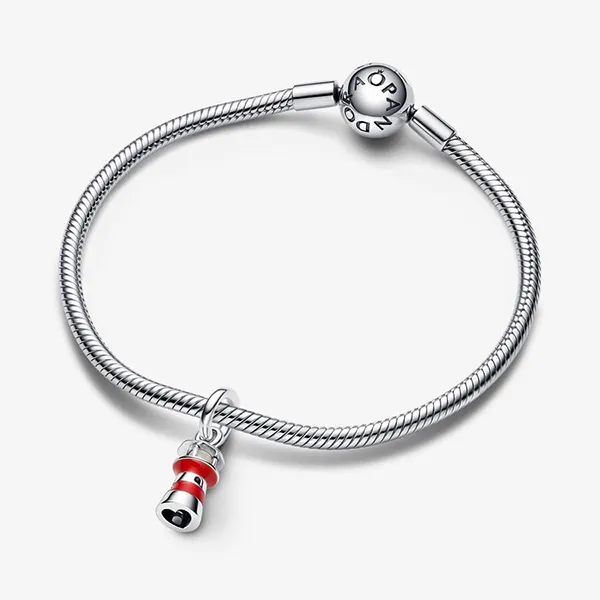 Hạt Vòng Charm Pandora Moments Móc Cài Hình Ngọn Hải Đăng 792714C01 Màu Bạc Đỏ