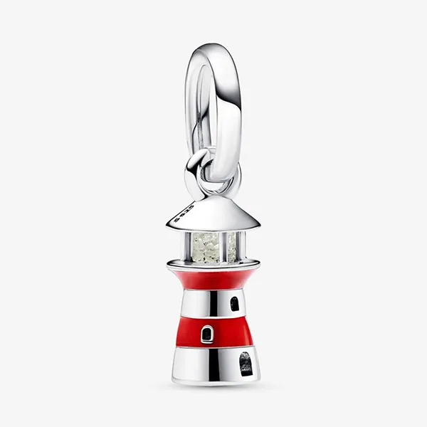 Hạt Vòng Charm Pandora Moments Móc Cài Hình Ngọn Hải Đăng 792714C01 Màu Bạc Đỏ