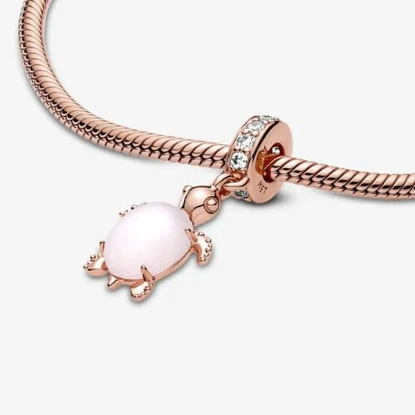 Hạt Vòng Charm Pandora Murano Glass Pink Sea Turtle Dangle Charm 788939C01 Màu Vàng Hồng