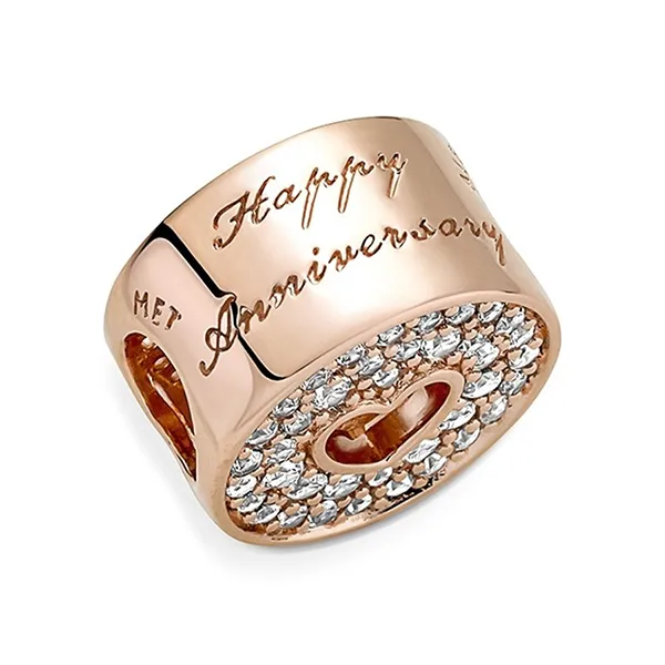 Hạt Vòng Charm Pandora Pave & Heart Anniversary Charm 781977C01 Màu Vàng Hồng - Trang sức - Vua Hàng Hiệu