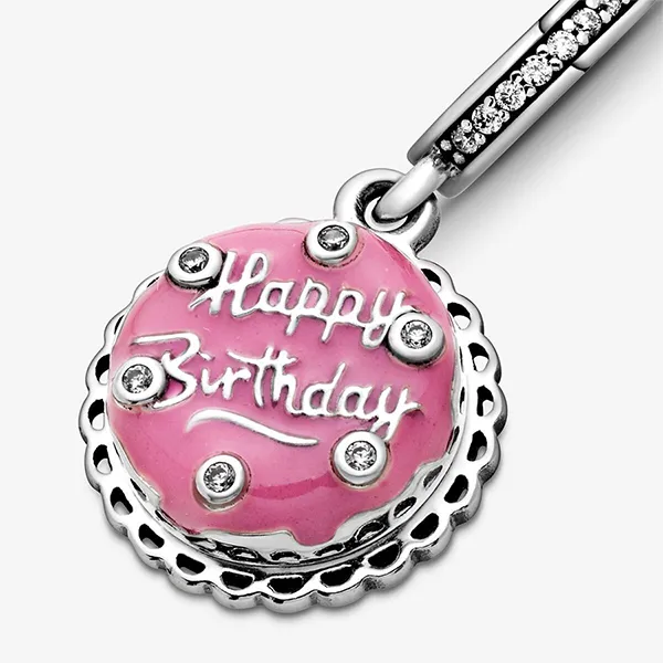 Hạt Vòng Charm Pandora Pink Birthday Cake Dangle 798888C01 Màu Bạc