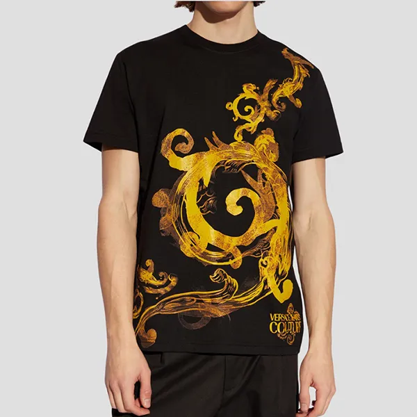 Áo Phông Nam Versace Jeans Couture With Baroque Logo Printed T-Shirt 76GAH6SW JS304 G89 Màu Đen/Vàng Size M - Thời trang - Vua Hàng Hiệu