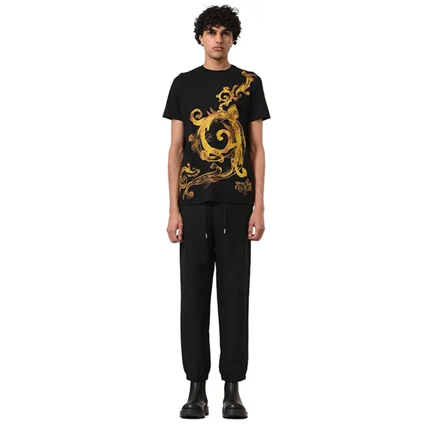 Áo Phông Nam Versace Jeans Couture With Baroque Logo Printed T-Shirt 76GAH6SW JS304 G89 Màu Đen/Vàng Size M - Thời trang - Vua Hàng Hiệu