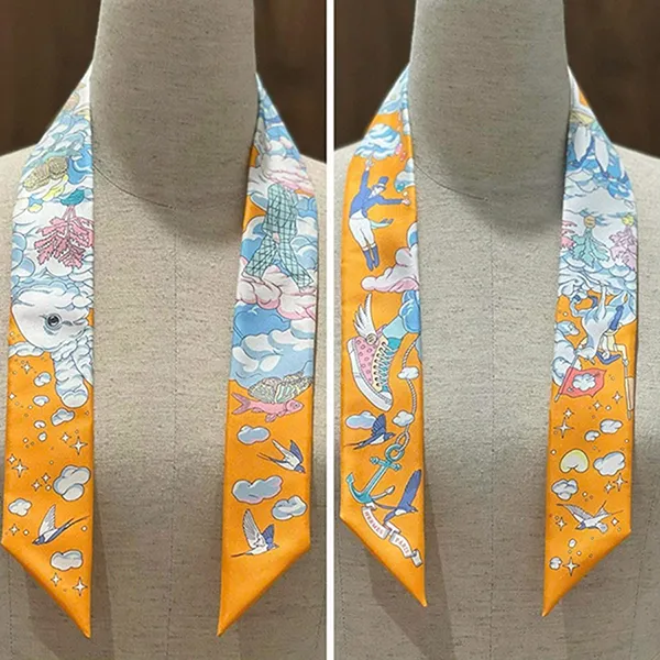 Khăn Nữ Hermès Sur Mon Nuage Twilly Scarf In Silk Màu Cam Xanh - Thời trang - Vua Hàng Hiệu