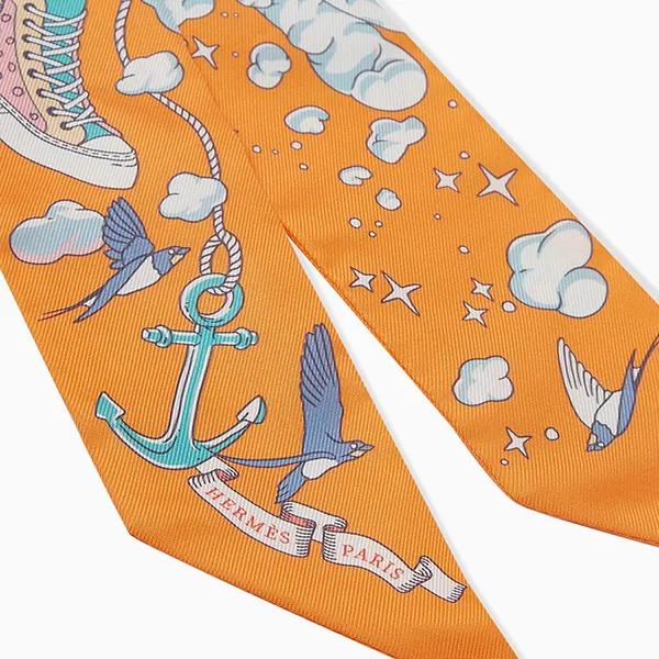 Khăn Nữ Hermès Sur Mon Nuage Twilly Scarf In Silk Màu Cam Xanh - Thời trang - Vua Hàng Hiệu