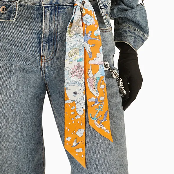 Khăn Nữ Hermès Sur Mon Nuage Twilly Scarf In Silk Màu Cam Xanh - Thời trang - Vua Hàng Hiệu