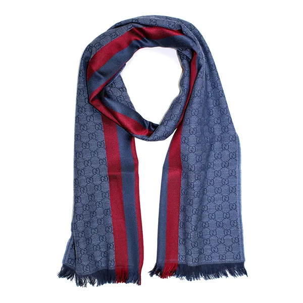 Khăn Quàng Cổ Gucci Scarf Midnight Blue Signature GG Stripe 544620 4G704 Màu Xanh