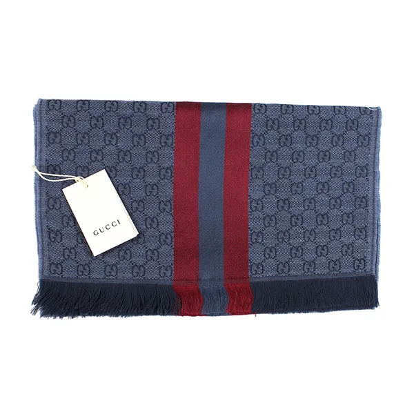 Khăn Quàng Cổ Gucci Scarf Midnight Blue Signature GG Stripe 544620 4G704 Màu Xanh