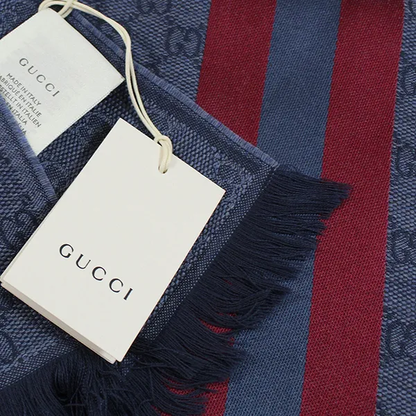 Khăn Quàng Cổ Gucci Scarf Midnight Blue Signature GG Stripe 544620 4G704 Màu Xanh