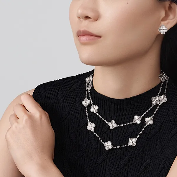 Khuyên Tai Nữ Jewery Luxury Vintage Alhambra Earrings 18k White Gold Màu Bạc - Trang sức - Vua Hàng Hiệu