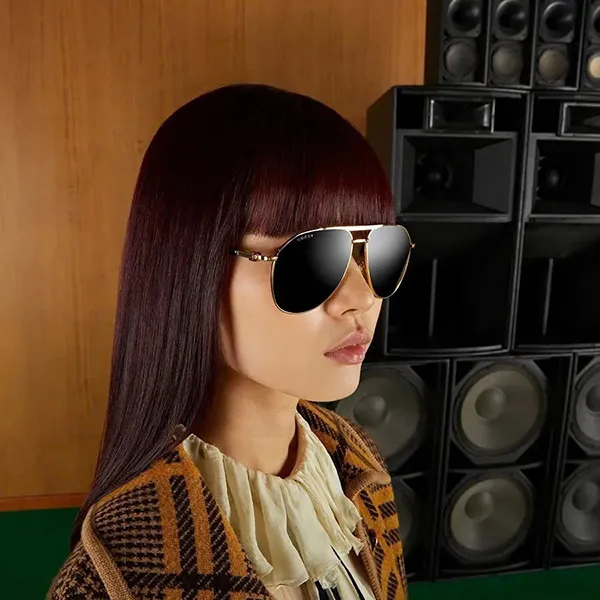 Kính Mát Unisex Gucci GG1220S-001 Sunglasses Màu Đen Vàng Size 59
