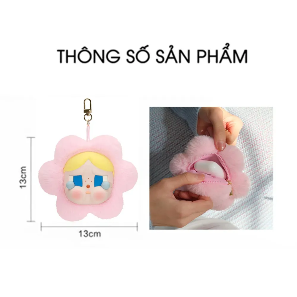 Móc Khóa Có Túi Đựng Pop Mart Crybaby Sad Club Series-Silicone Plush Earphone Bag Màu Hồng Vàng - Phụ kiện - Vua Hàng Hiệu
