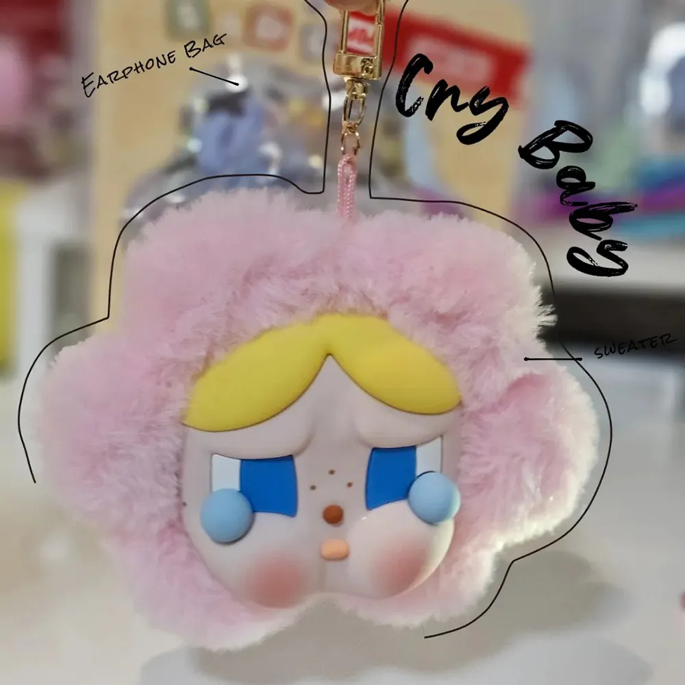Móc Khóa Có Túi Đựng Pop Mart Crybaby Sad Club Series-Silicone Plush Earphone Bag Màu Hồng Vàng - Phụ kiện - Vua Hàng Hiệu