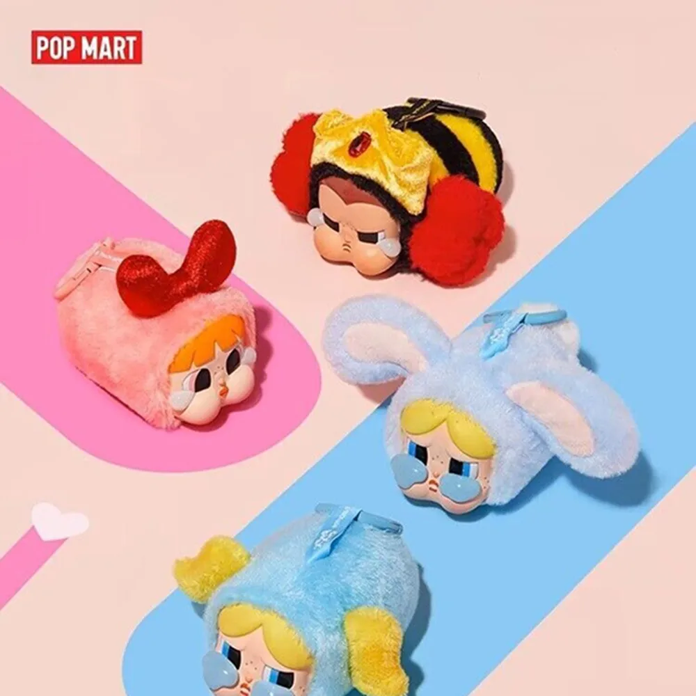 Móc Khóa Pop Mart Crybaby × Powerpuff Girls Series Vinyl Face Plush Bunny Bubbles Màu Hồng Xanh