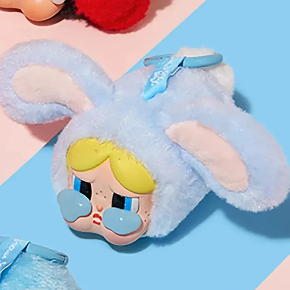 Móc Khóa Pop Mart Crybaby × Powerpuff Girls Series Vinyl Face Plush Bunny Bubbles Màu Hồng Xanh