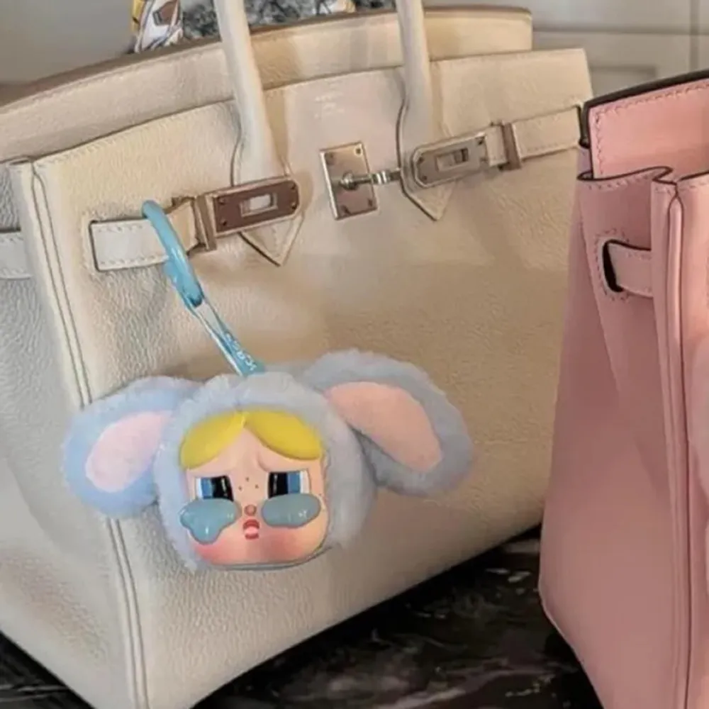 Móc Khóa Pop Mart Crybaby × Powerpuff Girls Series Vinyl Face Plush Bunny Bubbles Màu Hồng Xanh