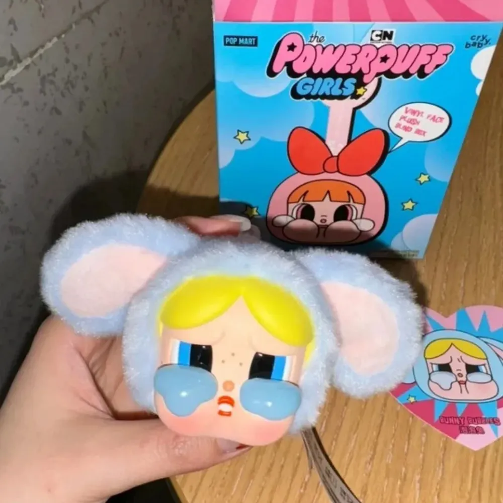 Móc Khóa Pop Mart Crybaby × Powerpuff Girls Series Vinyl Face Plush Bunny Bubbles Màu Hồng Xanh