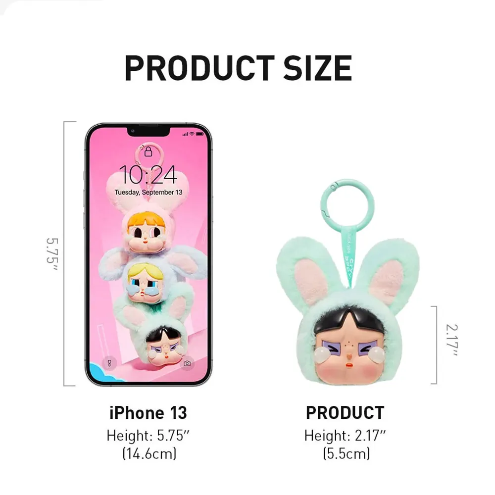 Móc Khóa Pop Mart Crybaby x Powerpuff Girls Series Vinyl Face Plush Blind Box Bunny Buttercup Màu Xanh - Phụ kiện - Vua Hàng Hiệu