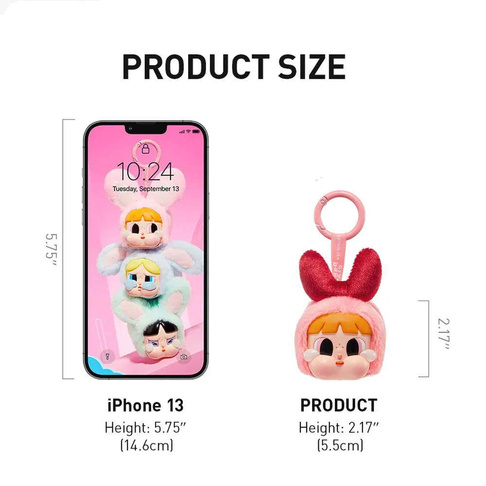 Móc Khóa Pop Mart Crybaby x Powerpuff Girls Series Vinyl Face Plush Blind Box Màu Hồng