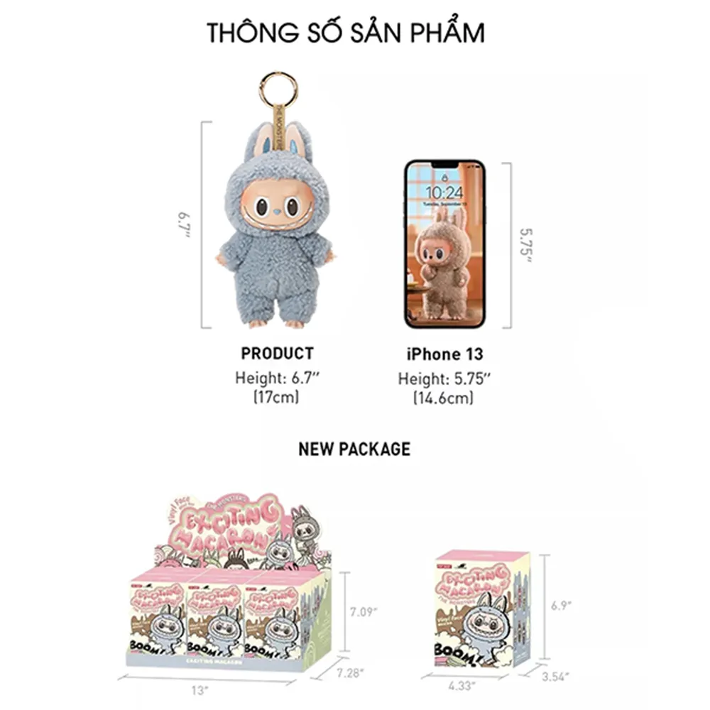 Móc Khóa Pop Mart Labubu Macaron Sea Salt Coconut Màu Xanh