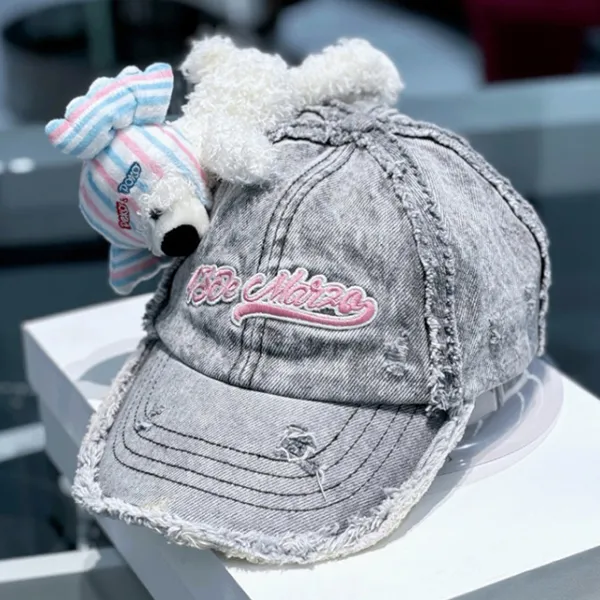 Mũ 13 De Marzo Fujiya Sweets Bear Pink Logo Denim Cap FR2Q1171 0330 Màu Xám